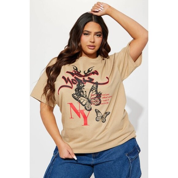 Fashion‎ Nova Womens Size XS Graphic Tee New York in Bloom Taupe Short sleeves - Picture 2 of 9